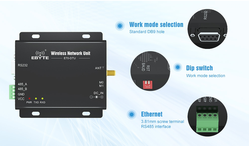 E70-DTU(433NW30) 433MHz CC1310 RTU networking star network