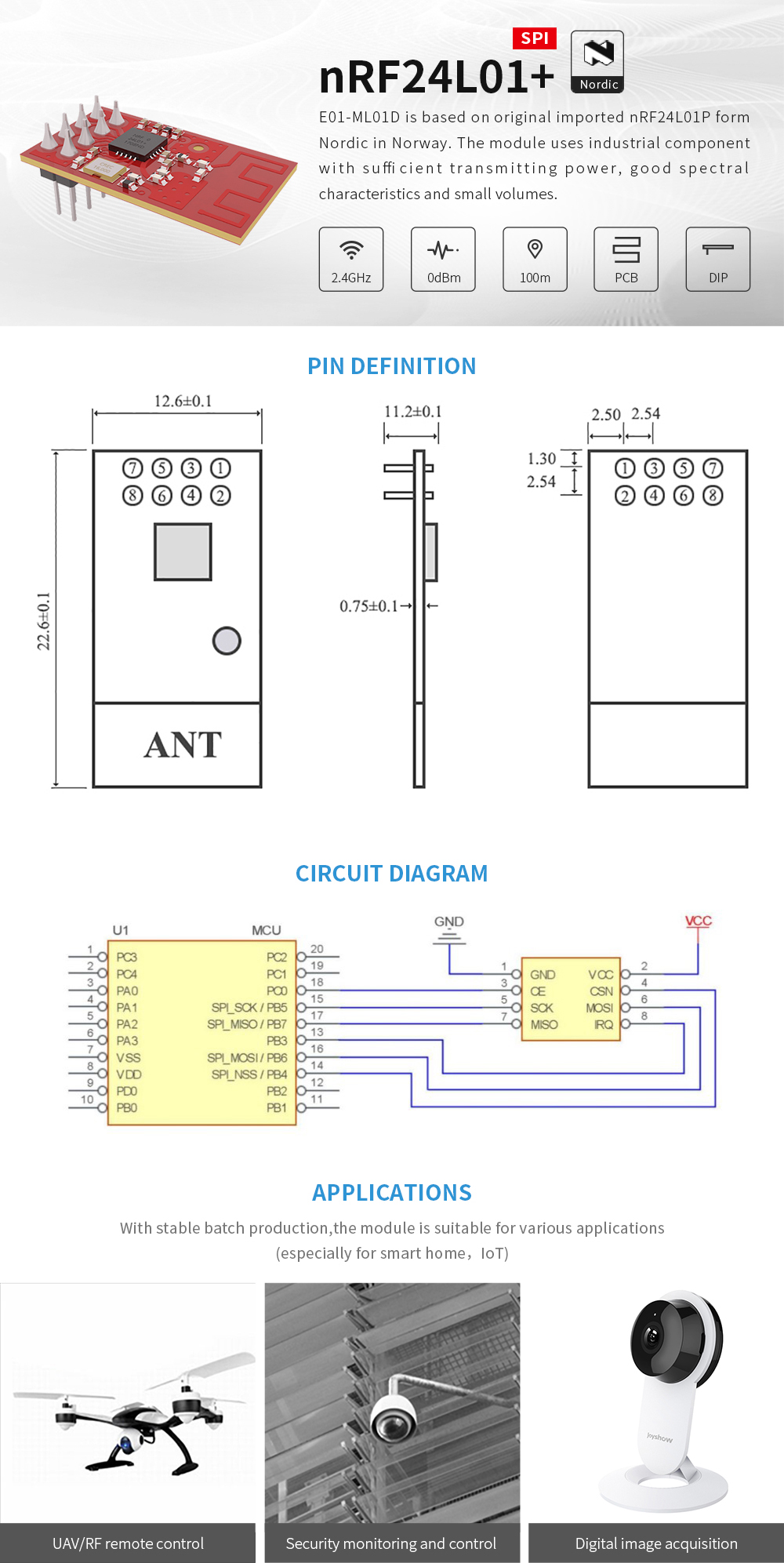 E01-ML01D Nrf24l01 24ghz Wireless Transceiver