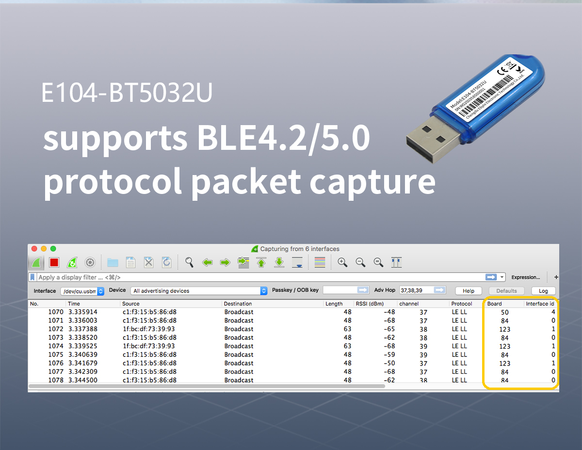 E104-BT5032U supports BLE4.2/5.0 protocol packet capture