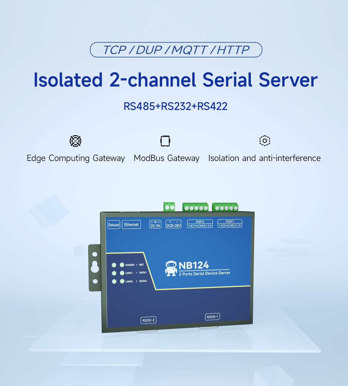 Non-isolated 2 serial ports server