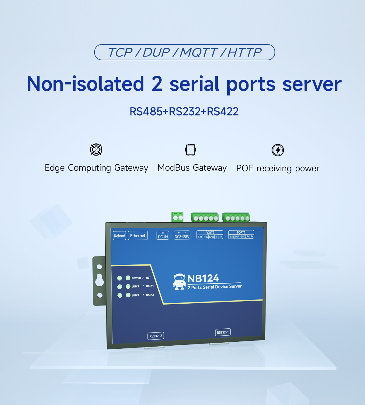 Non-isolated 2 serial ports server