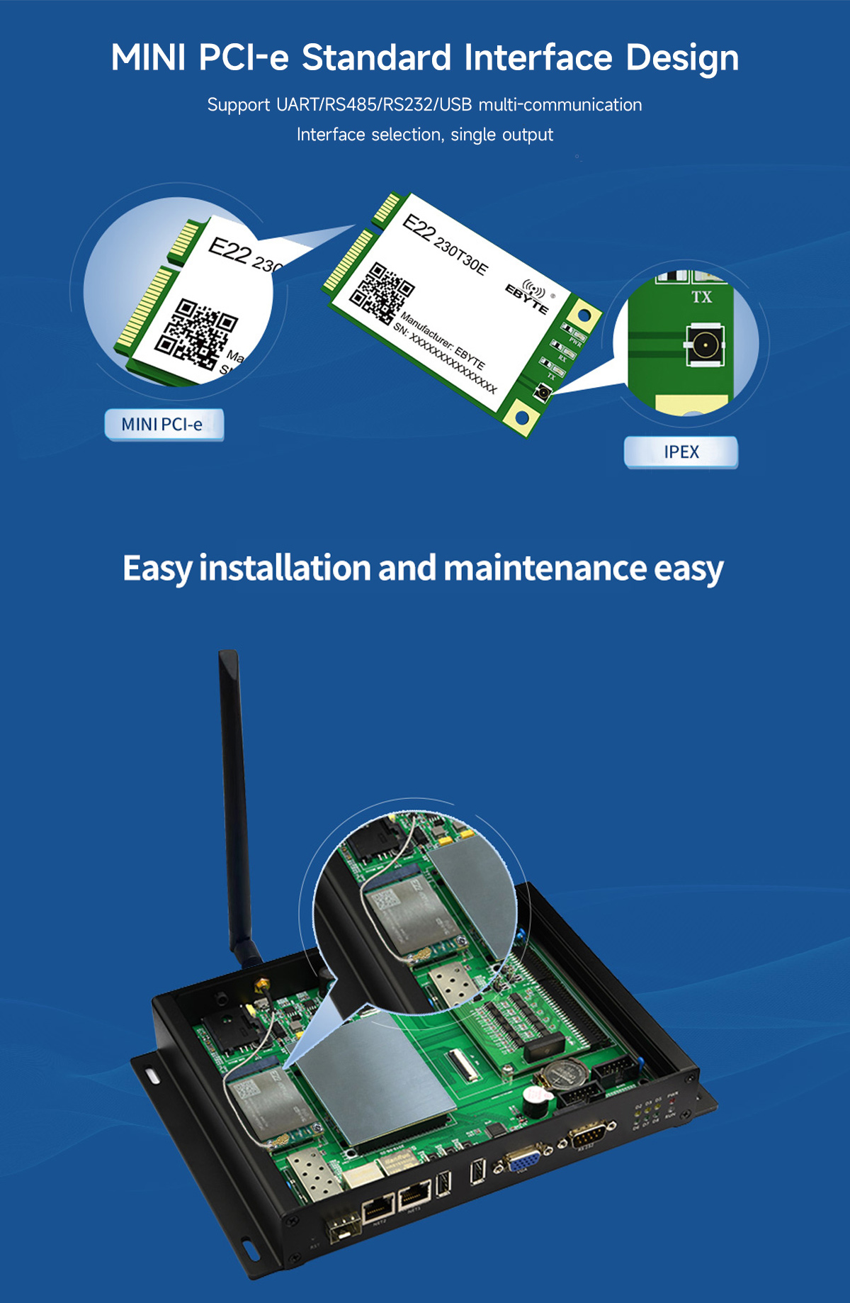 E22-230T30E MINI PCI-e Interface Easy installation and maintenance