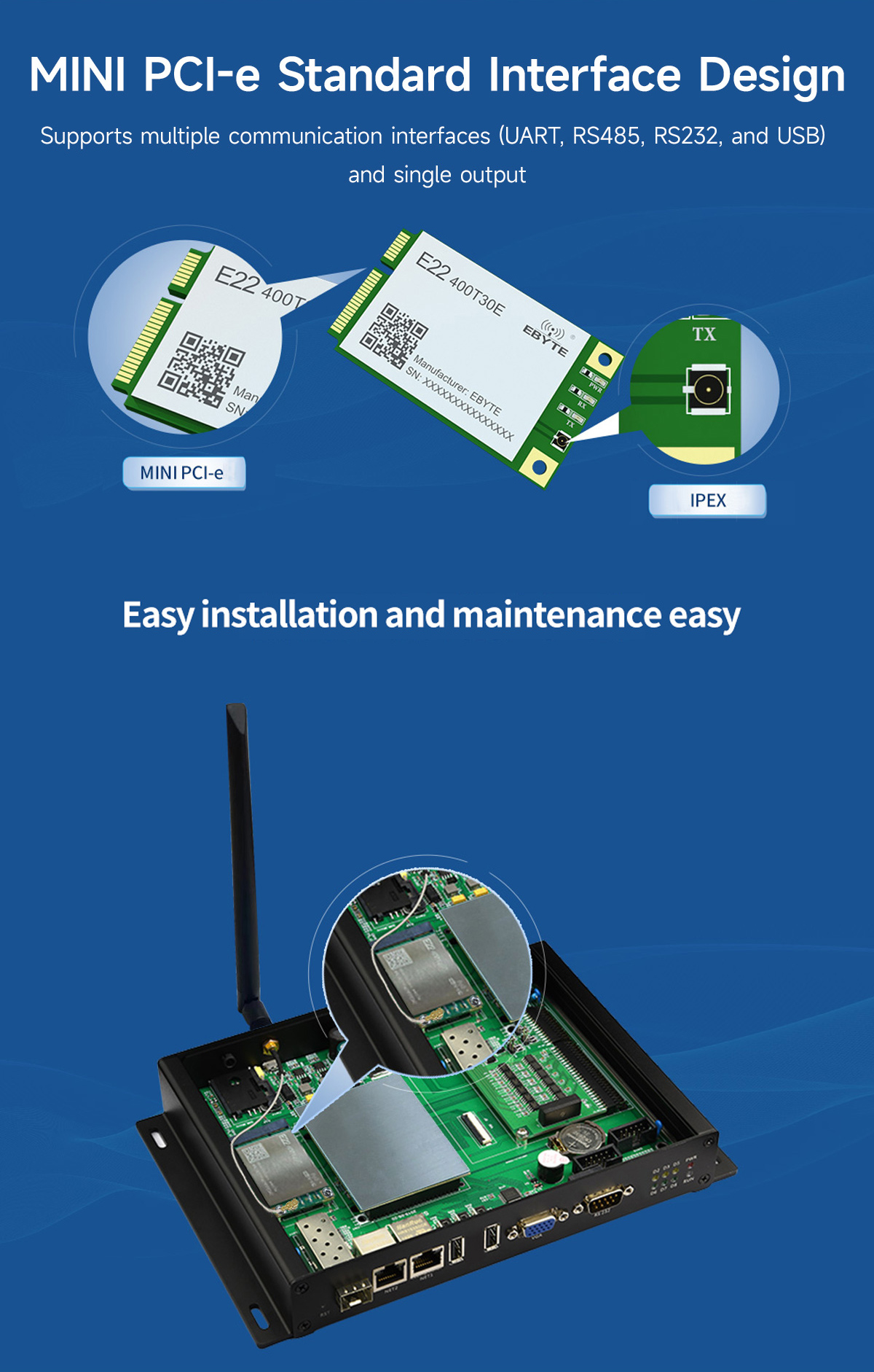 E22-400T30E MINI PCI-e Interface Easy installation and maintenance