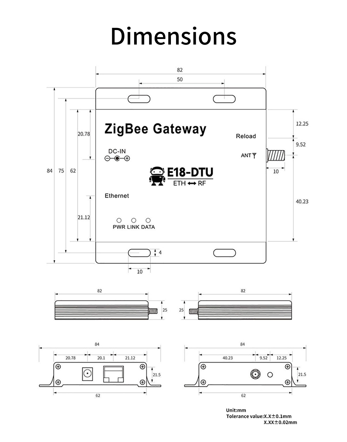 E18-DTU(Z27-ETH)  Dimensions